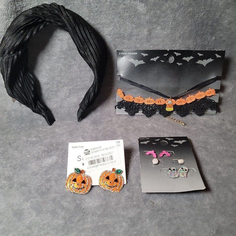 Sugarfix Womens Multicolor Pumpkin Earring Choker Necklace Accessories Bundle